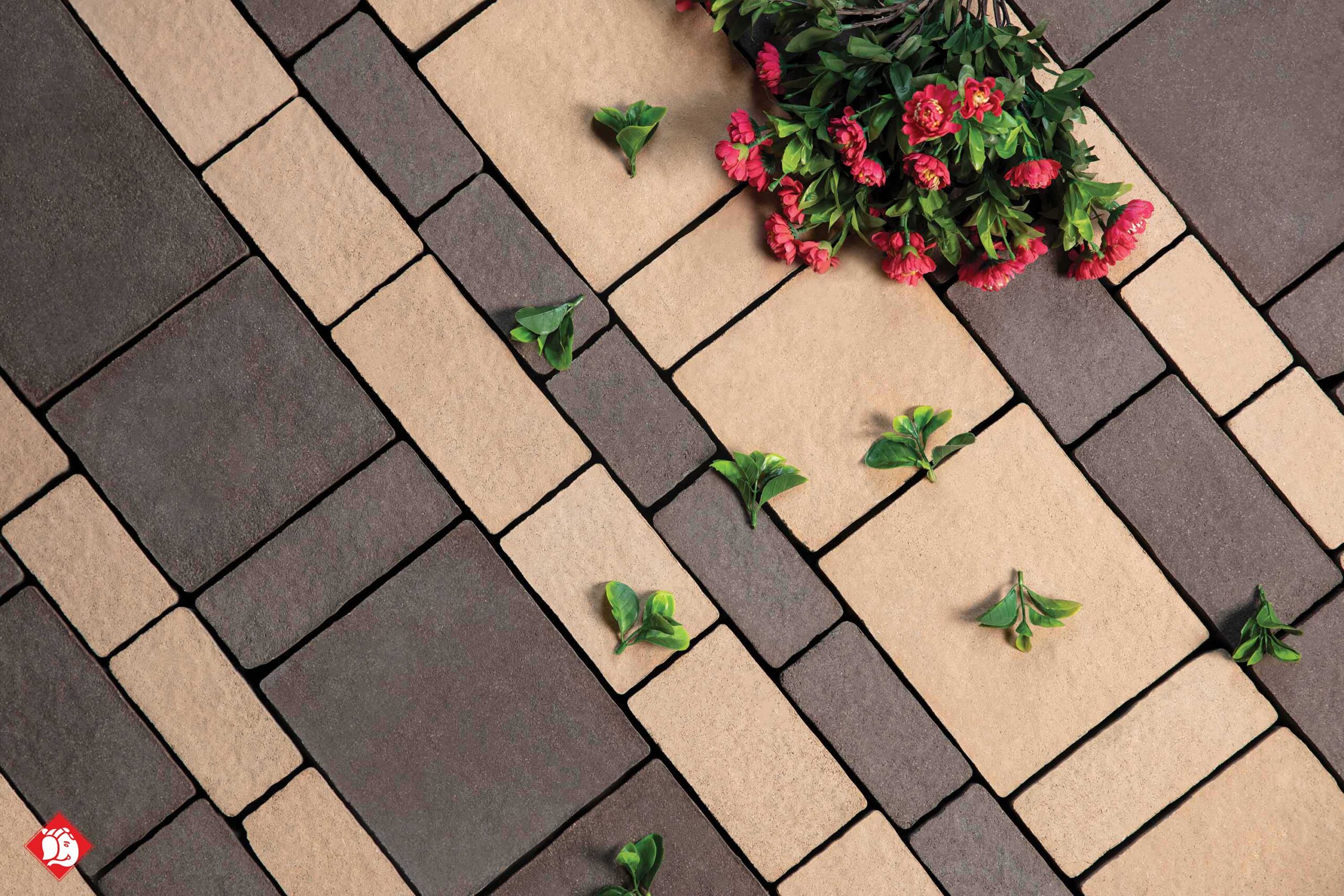 Vinayak Sanitarywares & Tiles: Beige and brown tiles laid in a diagonal pattern with red flowers and green leaves