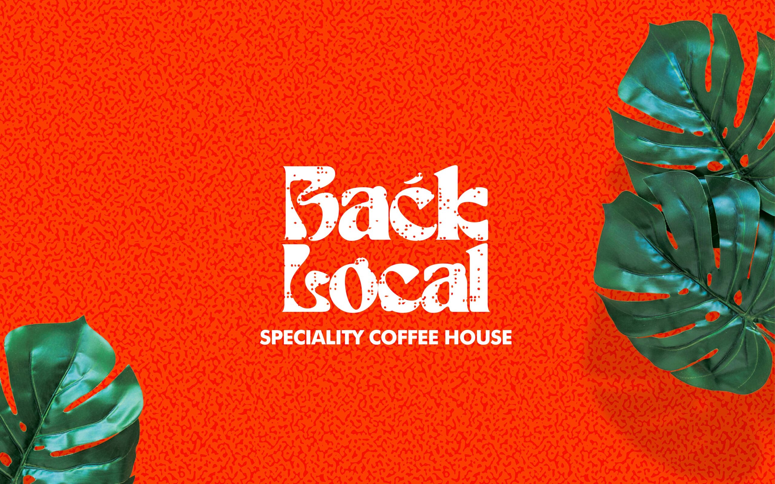 Back Local brand identity on orange with green leaves