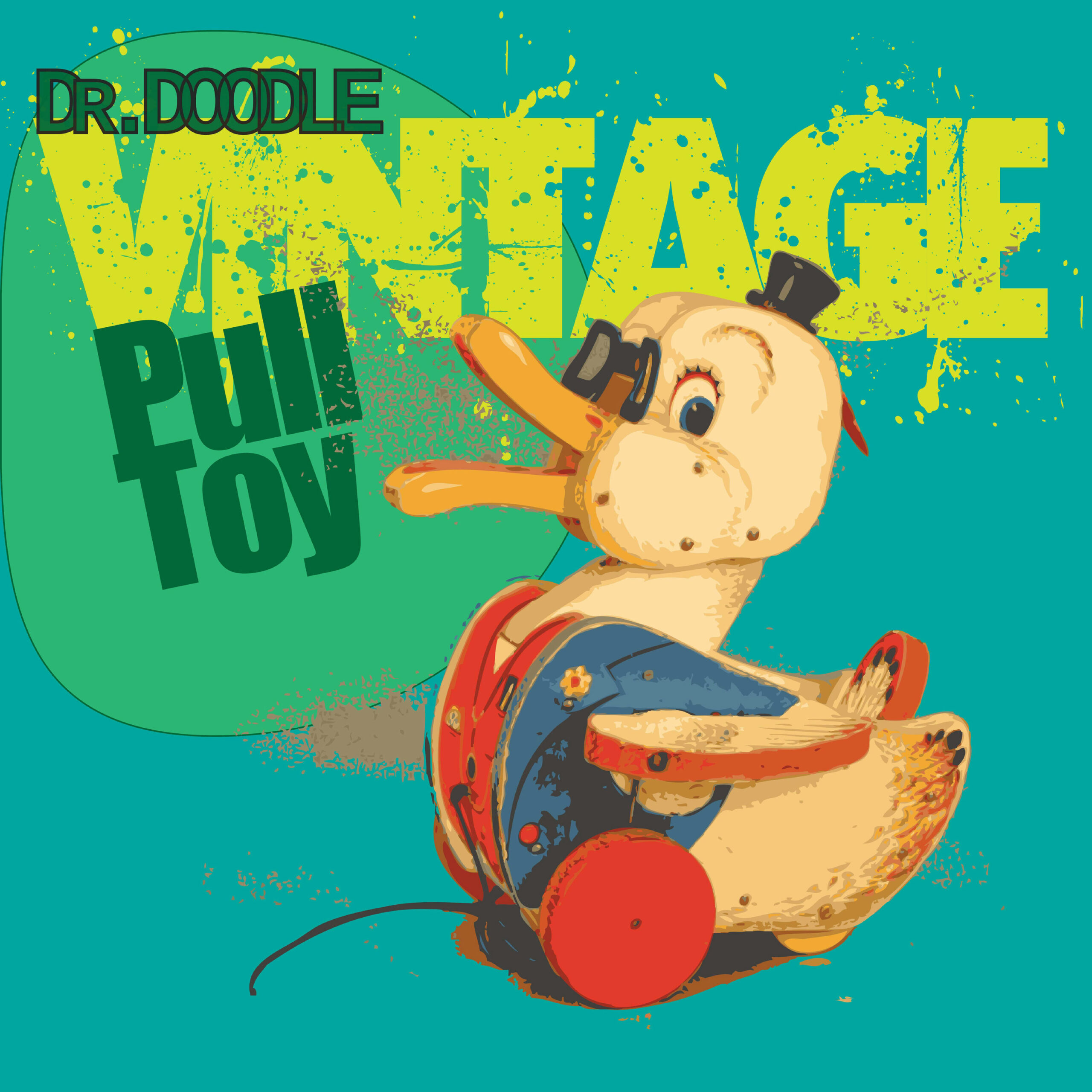 Starmark Dr. Doodle vintage pull toy poster with illustrated duck toy and bold green typography